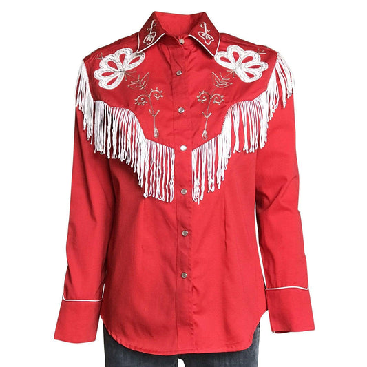 Rockmount Ranch Wear Womens Red Fringe Embroidered Western Shirt - Rockmount Clothing