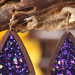 Sequin Wood Teardrop Earrings - Flyclothing LLC