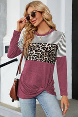 Leopard Striped Round Neck T-Shirt - Flyclothing LLC