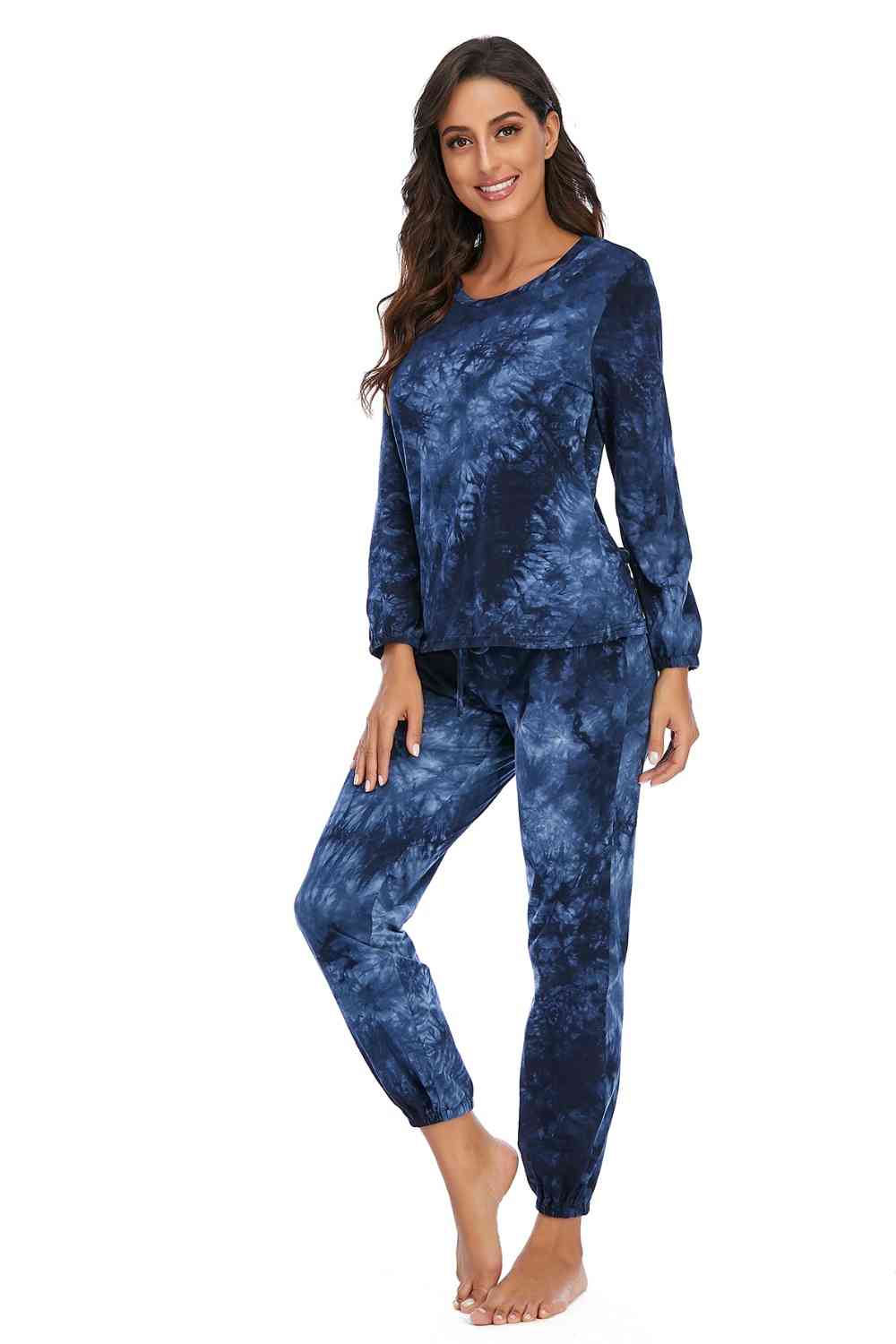 Tie-Dye Top and Drawstring Pants Lounge Set - Flyclothing LLC