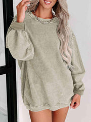 Round Neck Dropped Shoulder Sweatshirt - Trendsi