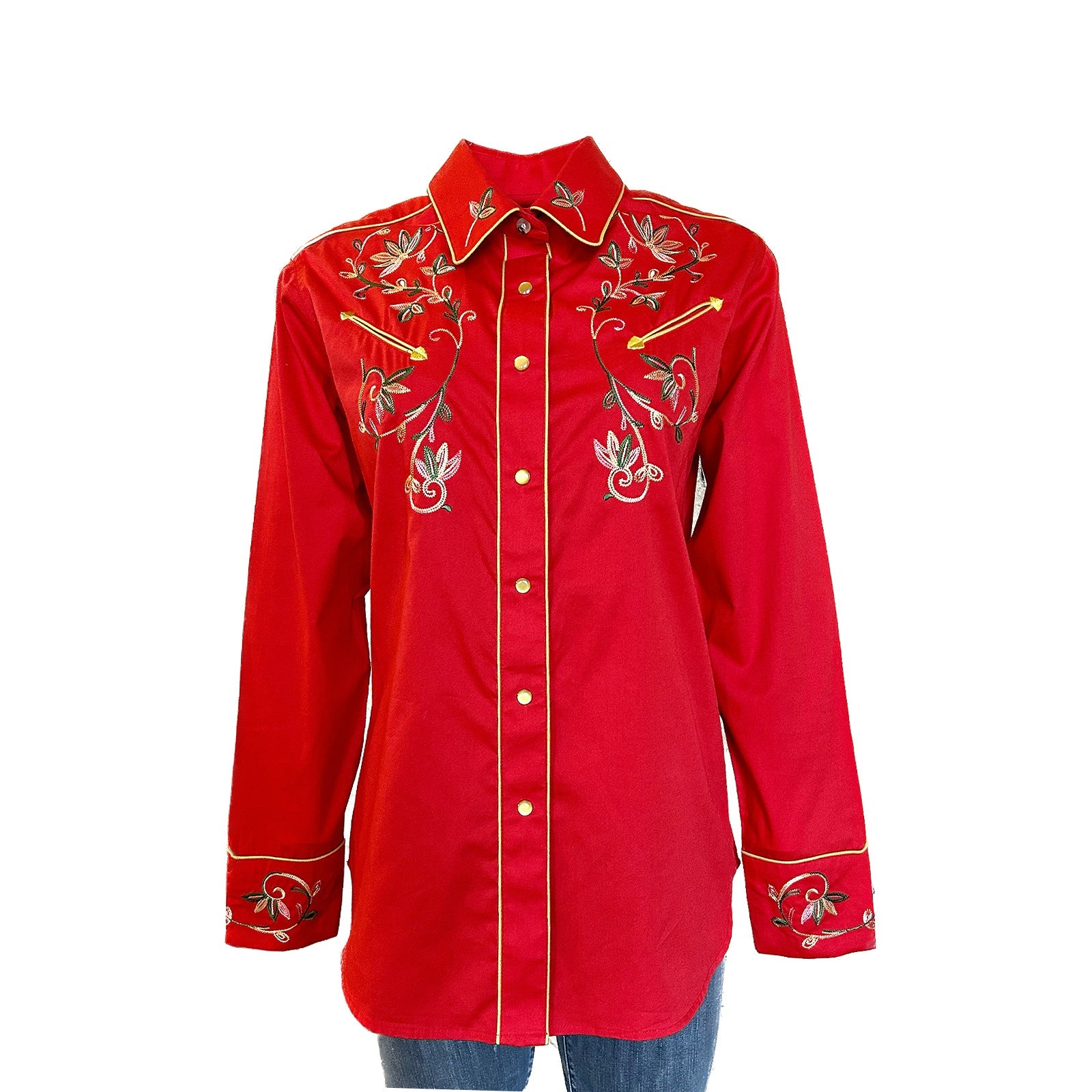 Rockmount Clothing Women's Red Vintage Variegated Floral Embroidery - Rockmount Clothing