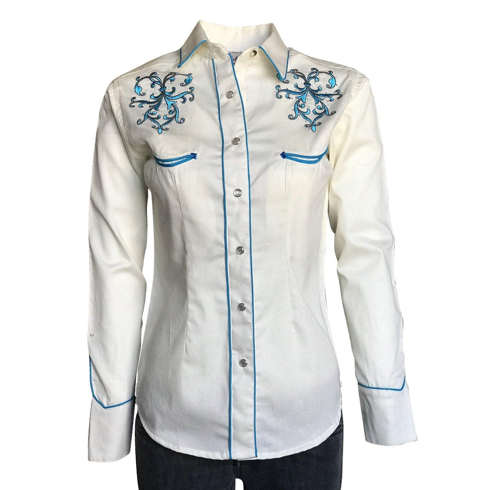 Rockmount Ranch Wear Womens Rhinestone & Scroll Embroidery Shirt - Flyclothing LLC