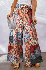 Bohemian Patchwork Drawstring Wide Leg Pants - Flyclothing LLC