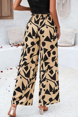 Smocked Printed Wide Leg Pants with Pockets - Flyclothing LLC