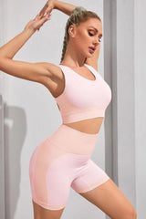 Round Neck Sports Bra and Shorts Set - Flyclothing LLC