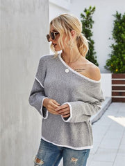 Boat Neck Dropped Shoulder Sweater - Trendsi