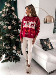 Reindeer Round Neck Sweater - Flyclothing LLC