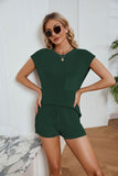 Ribbed Round Neck Pocket Knit Top and Shorts Set - Flyclothing LLC