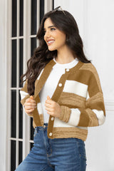 Striped Button Up Long Sleeve Cardigan - Flyclothing LLC