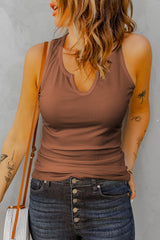 Notched Neck Ribbed Tank Top - Flyclothing LLC