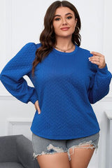 Plus Size Textured Round Neck Long Sleeve Top - Flyclothing LLC