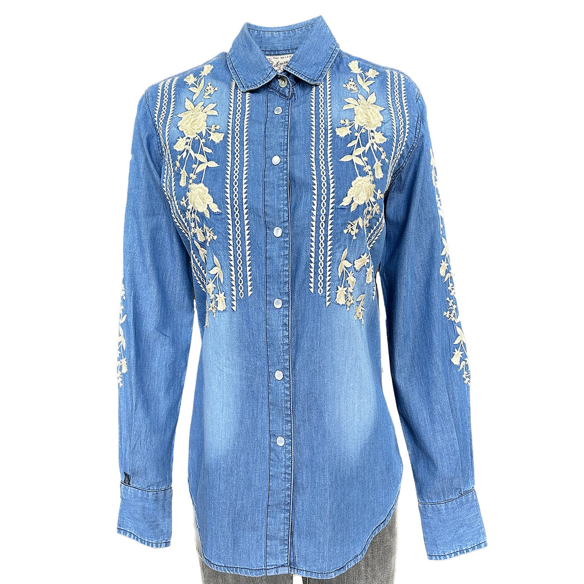 Rockmount Clothing Women's Denim Boho Floral Embroidery Western Shirt