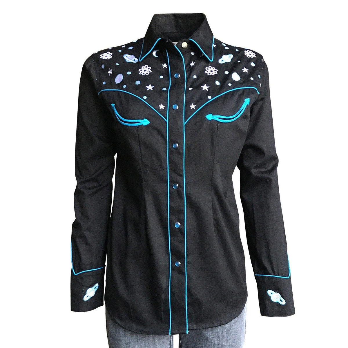 Women's Out of This World Embroidered Black Western Shirt - Flyclothing LLC