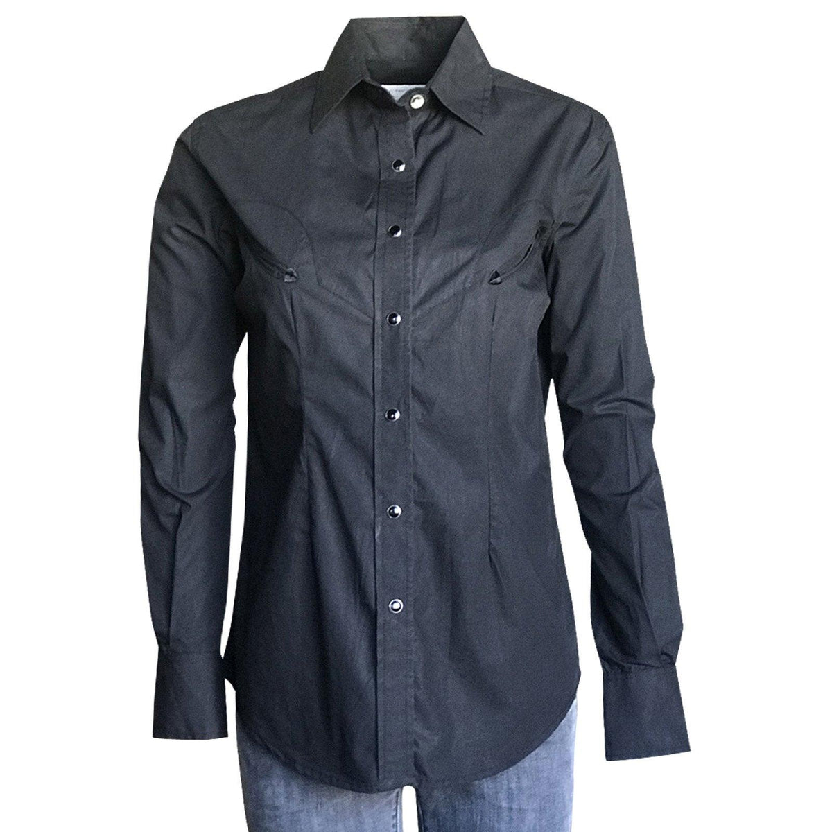 Women's Solid Black 100% Cotton Western Shirt - Flyclothing LLC