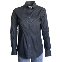 Women's Solid Black 100% Cotton Western Shirt - Flyclothing LLC