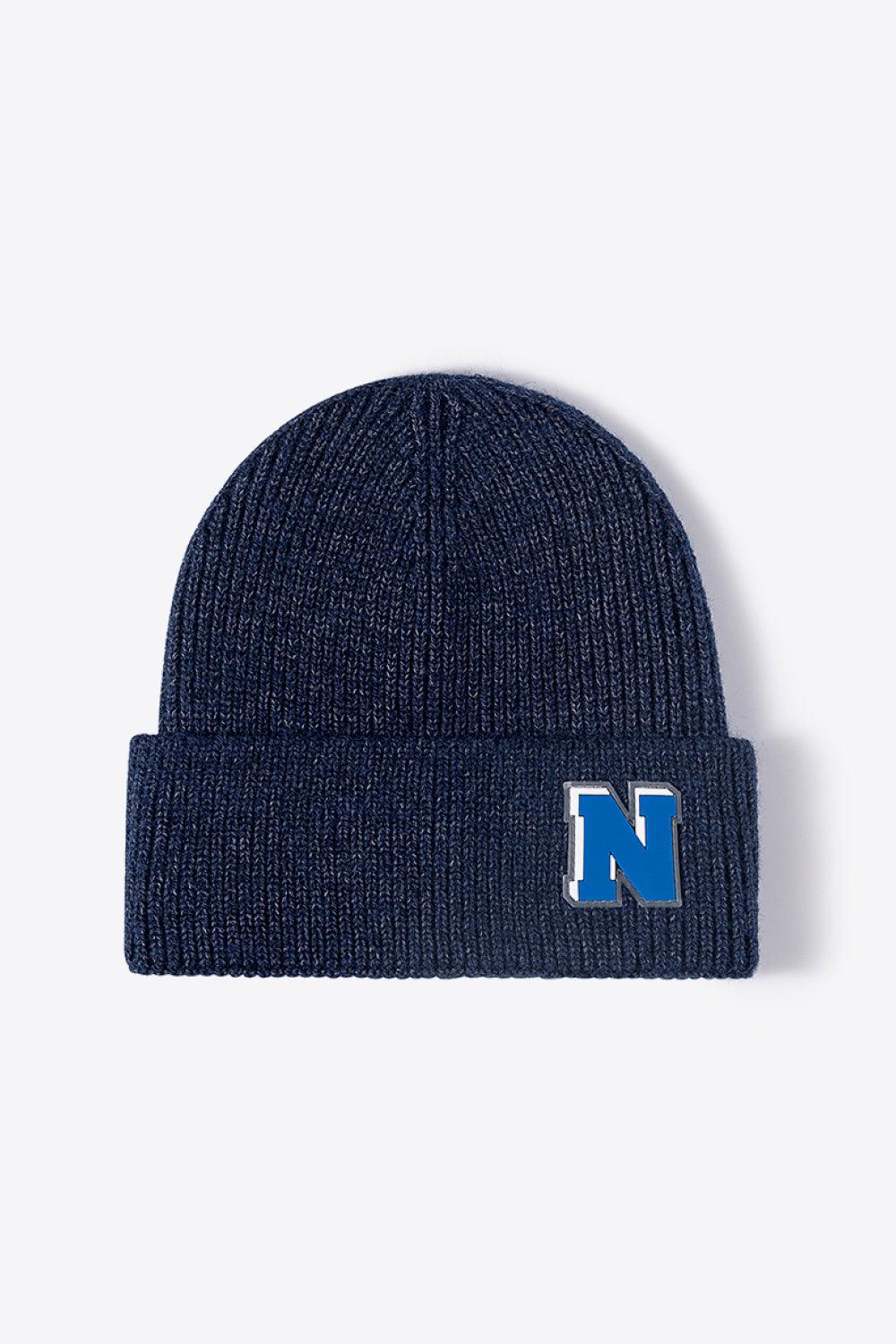 Letter N Patch Cuffed Knit Beanie - Flyclothing LLC