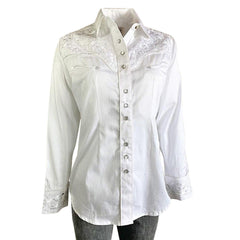 Women's Vintage Tooling Embroidery White-on-White Western Shirt - Flyclothing LLC