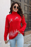 Reindeer & Snow Pattern Turtle Neck Pullover Sweater - Flyclothing LLC