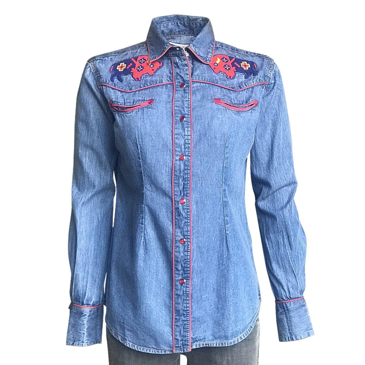 Rockmount Ranch Wear Womens  American Bison Denim Western Shirt - Rockmount Clothing