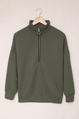 Half Zip Dropped Shoulder Long Sleeve Sweatshirt - Flyclothing LLC