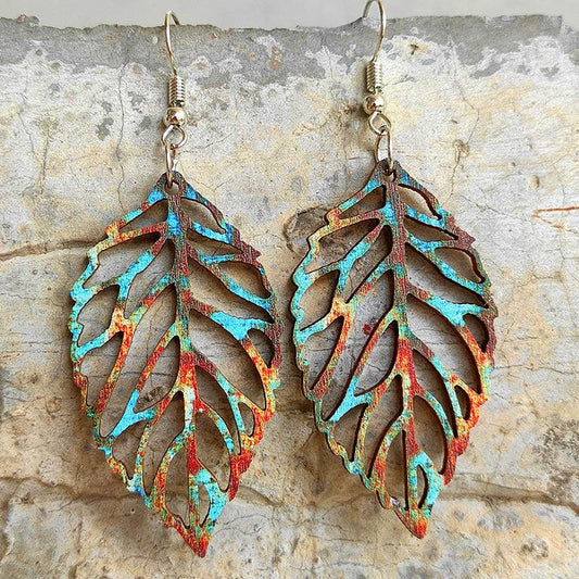 Leaf Shape Wooden Dangle Earrings - Flyclothing LLC