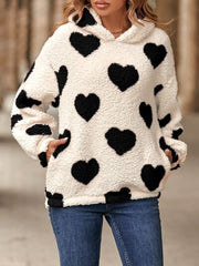 Fuzzy Heart Pocketed Dropped Shoulder Hoodie - Flyclothing LLC