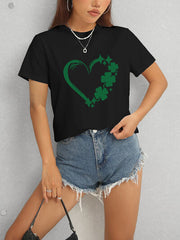 Heart Lucky Clover Round Neck Short Sleeve T-Shirt - Flyclothing LLC