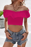 Off-Shoulder Ruffled Cropped Top - Trendsi