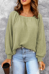 Square Neck Waffle-Knit Top - Flyclothing LLC