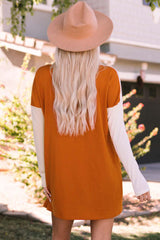 Color Block Round Neck Longline Top with Pockets - Trendsi