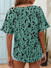 Printed Notched Neck Half Sleeve Blouse - Flyclothing LLC