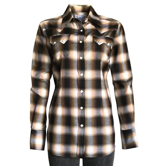 Rockmount Ranch Wear Womens Brown Shadow Plaid Sawtooth Western Shirt - Rockmount Clothing