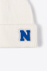 Letter N Patch Cuffed Knit Beanie - Flyclothing LLC