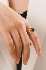 18k Gold Plated Malachite Leaf Ring - Trendsi