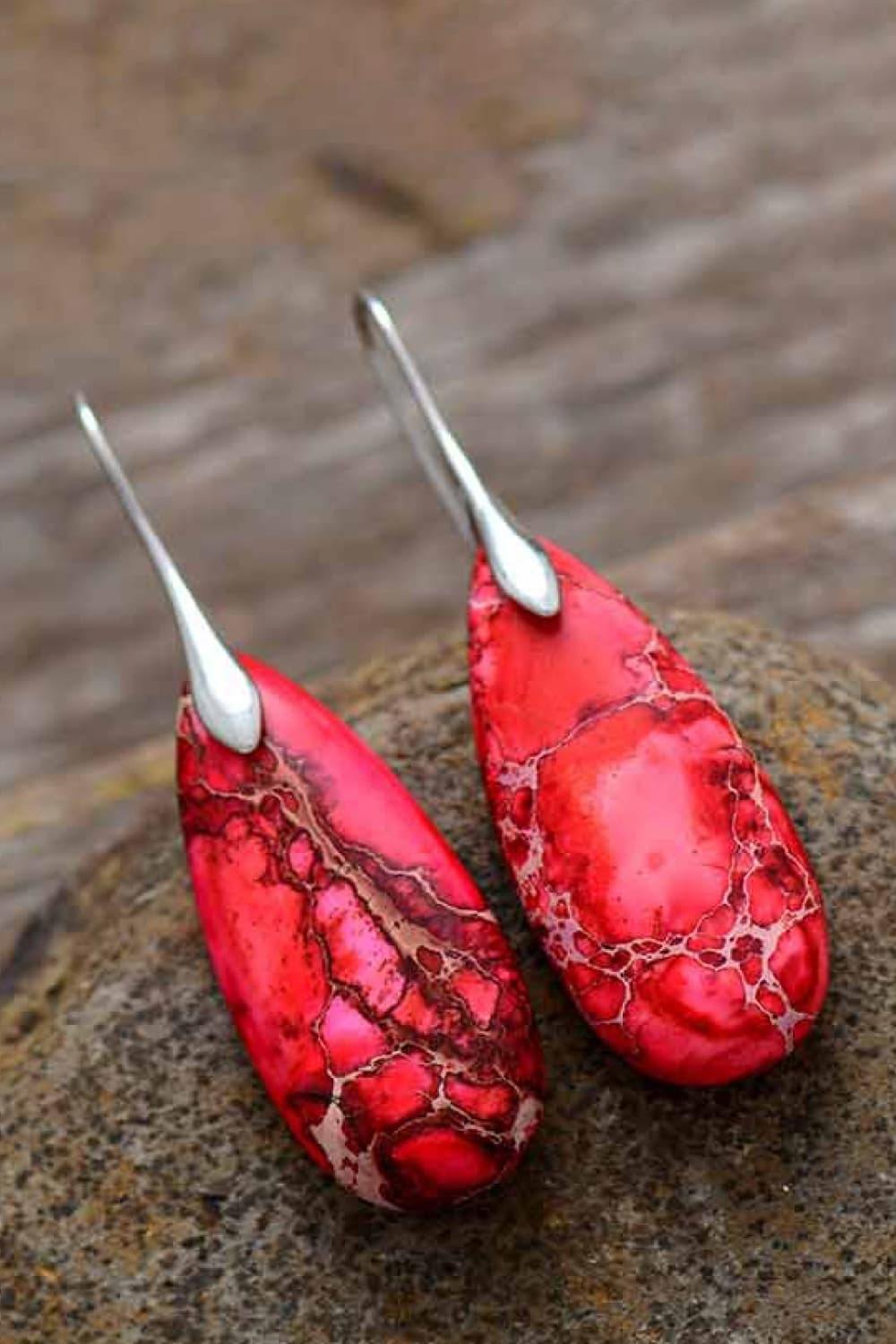 Handmade Teardrop Shape Natural Stone Dangle Earrings - Flyclothing LLC