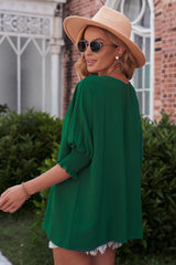 Round Neck Dolman Sleeve Textured Blouse - Flyclothing LLC