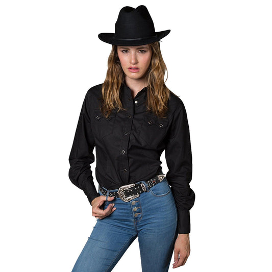 Rockmount Ranch Wear Womens Classic Pima Cotton Solid Black Western Shirt - Rockmount Clothing