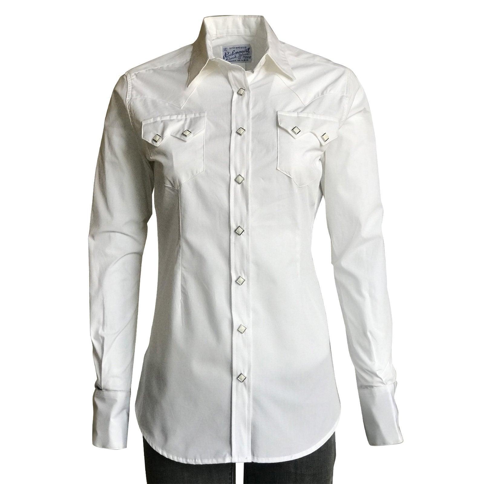 Rockmount Ranch Wear Womens Pima Cotton Solid White Western Shirt - Flyclothing LLC