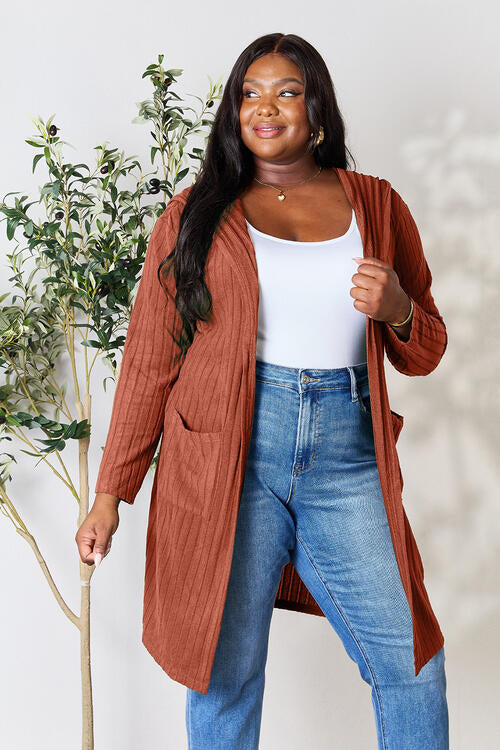 Basic Bae Full Size Ribbed Open Front Long Sleeve Cardigan - Flyclothing LLC