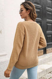 Ribbed Openwork Sleeve Round Neck Pullover Sweater - Flyclothing LLC