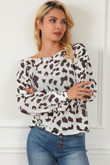 Leopard Boat Neck Long Sleeve Sweater - Flyclothing LLC