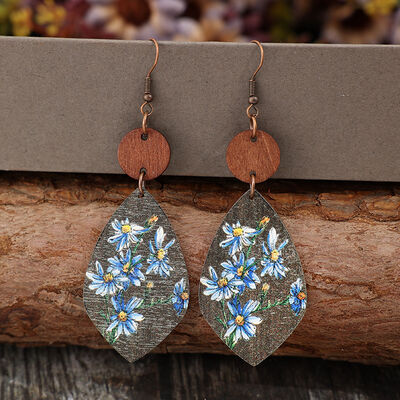 Flower Geometrical Shape Wooden Earrings - Flyclothing LLC