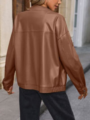 Pocketed Zip Up Collared Neck Jacket - Flyclothing LLC