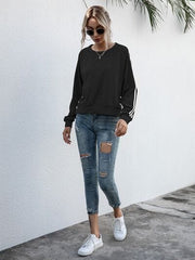 Lace-Up Round Neck Long Sleeve Sweatshirt - Trendsi