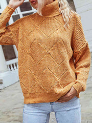 Geometric Turtleneck Long Sleeve Sweater - Flyclothing LLC