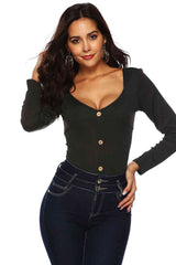 Button Detail Bodysuit - Flyclothing LLC