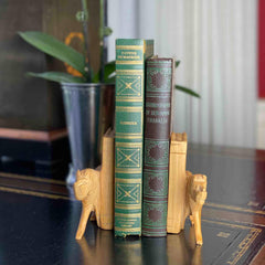 Carved Wood Lion Book Ends, Set of 2 - Jedando