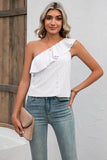 Eyelet One-Shoulder Tank - Trendsi