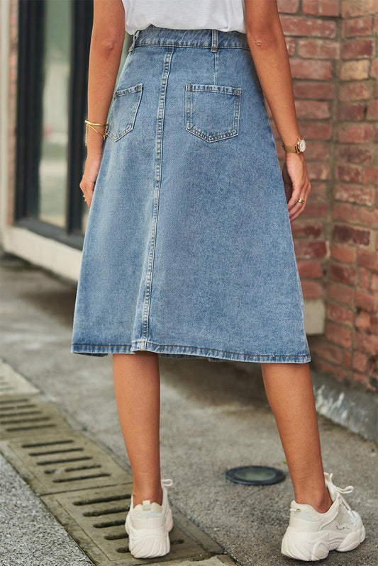 Button Front A-Line Denim Skirt - Flyclothing LLC